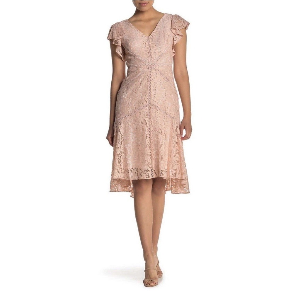 Taylor Lace Flutter Sleeve Dress Luxe Blush Pink NWT 10P Wedding Spring Easter